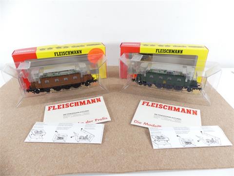 070) 2 x Lokomotive Fleischmann 1145 Grün + Braun H0 WS Analog